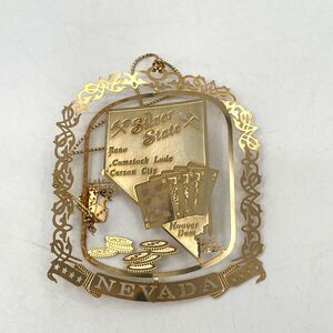 Nations Treasures Nevada State 24k Gold Flashed Brass Christmas Ornament 2.75"